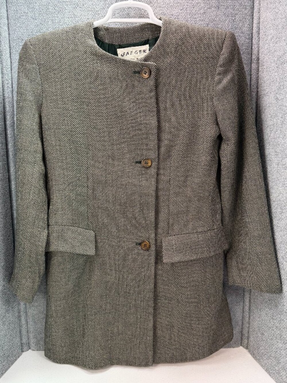 Vintage Jaeger Wool Blazer Sz 10 Made in Great Britain Collarless Longline